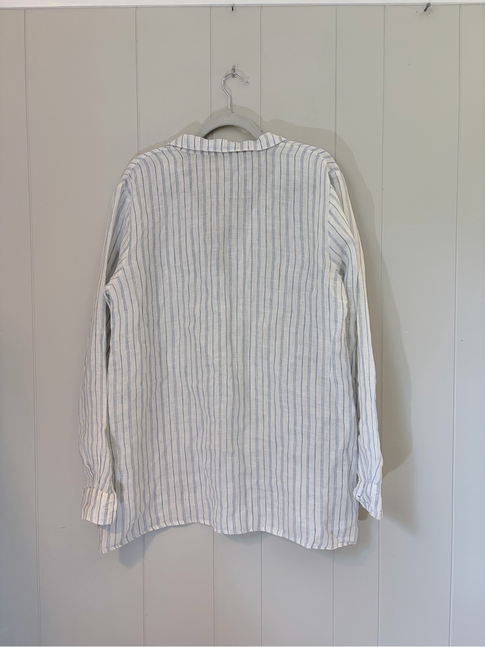 CP Shades White Blue Striped Split-Neck Tunic Top 100% Linen Beach Oversized M - Picture 8 of 11